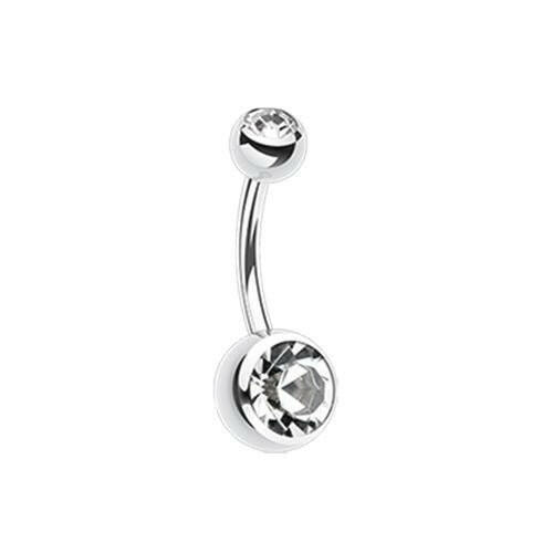 Double Gem Ball Steel Belly Button Ring 10mm Navel Ring Impulse Piercings 3/16x5/16" (5x8mm) Clear