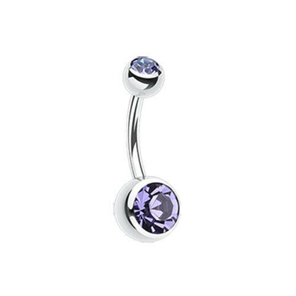 Double Gem Ball Steel Belly Button Ring 10mm Navel Ring Impulse Piercings 3/16x5/16" (5x8mm) Tanzanite