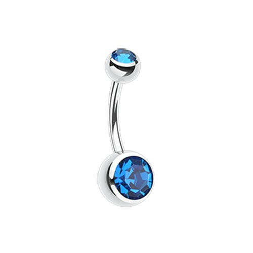 Double Gem Ball Steel Belly Button Ring 10mm Navel Ring Impulse Piercings 3/16x5/16" (5x8mm) Capri Blue