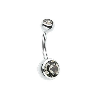 Double Gem Ball Steel Belly Button Ring 12mm Navel Ring Impulse Piercings 3/16x5/16" (5x8mm) Black Diamond