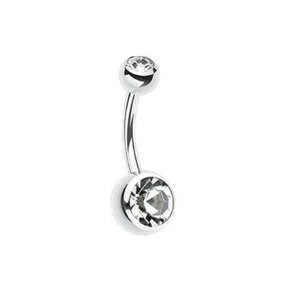 Double Gem Ball Steel Belly Button Ring 12mm Navel Ring Impulse Piercings 3/16x5/16" (5x8mm) Clear