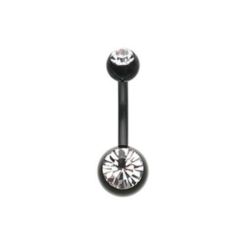 Double Gem Bio Flexible Shaft Acrylic Ball Belly Button Ring Navel Ring Impulse Piercings Black