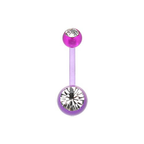 Double Gem Bio Flexible Shaft Acrylic Ball Belly Button Ring Navel Ring Impulse Piercings Purple