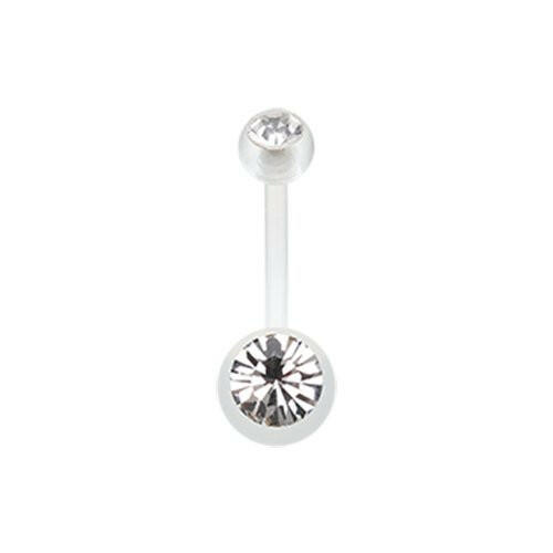 Double Gem Bio Flexible Shaft Acrylic Ball Belly Button Ring Navel Ring Impulse Piercings Clear