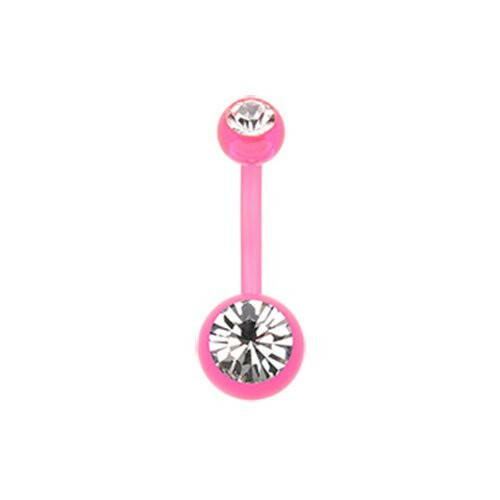 Double Gem Bio Flexible Shaft Acrylic Ball Belly Button Ring Navel Ring Impulse Piercings Pink