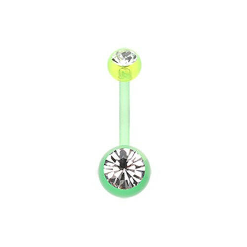 Double Gem Bio Flexible Shaft Acrylic Ball Belly Button Ring Navel Ring Impulse Piercings Light Green