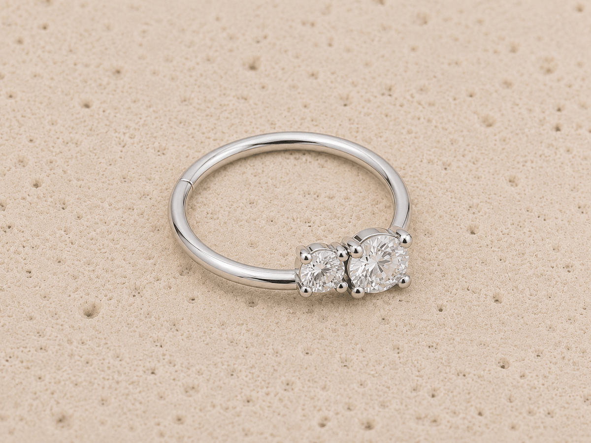 Double Gem CZ Nose Hoop Cartilage Ring 18G