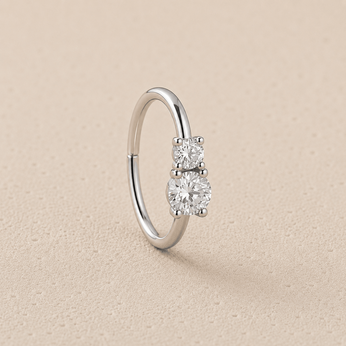Double Gem CZ Nose Hoop Cartilage Ring 18G