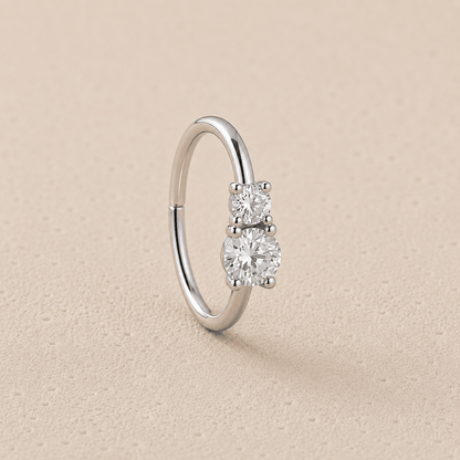 Double Gem CZ Nose Hoop Cartilage Ring 18G