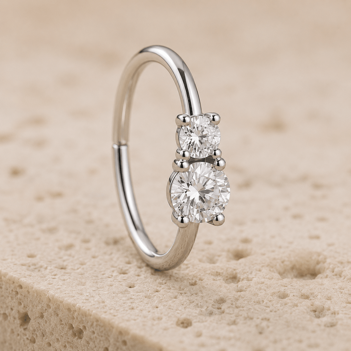 Double Gem CZ Nose Hoop Cartilage Ring 18G