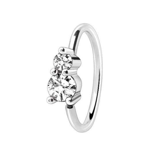 Double Gem CZ Nose Hoop Cartilage Ring 18G
