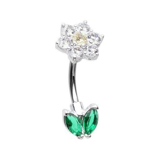 Double Icon Blooming Flower Cubic Zirconia Belly Button Ring Navel Ring Impulse Piercings