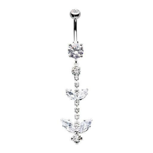 Double Leaf Drop Cubic Zirconia Belly Button Ring Navel Ring Impulse Piercings