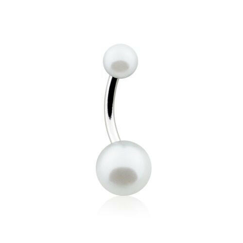 Double Luster Pearl Ball Steel Belly Button Ring Navel Ring Impulse Piercings White