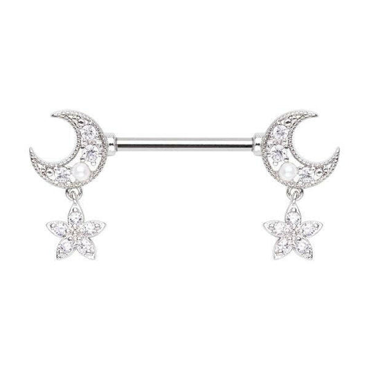 Double Moon Twinkle Star Dangle Nipple Barbell Ring Nipple Ring Impulse Piercings