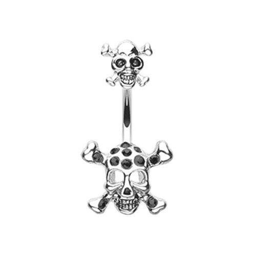 Double Pirate Skull Belly Button Ring Navel Ring Impulse Piercings Black