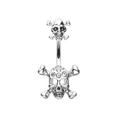 Double Pirate Skull Belly Button Ring Navel Ring Impulse Piercings Clear