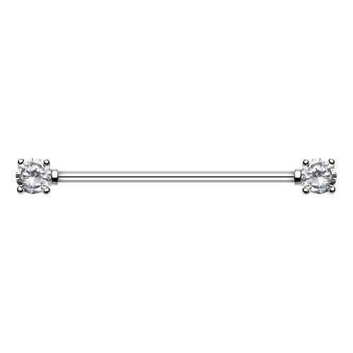 Double Prong Cubic Zirconia Gem Industrial Barbell Industrial Barbell Impulse Piercings Clear