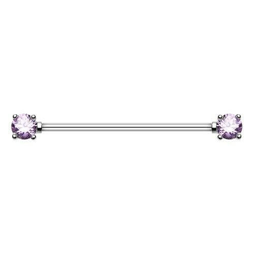 Double Prong Cubic Zirconia Gem Industrial Barbell Industrial Barbell Impulse Piercings Tanzanite