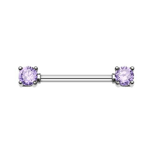 Double Prong Cubic Zirconia Gem Nipple Barbell Ring Nipple Ring Impulse Piercings 14 GA (1.6mm) Tanzanite