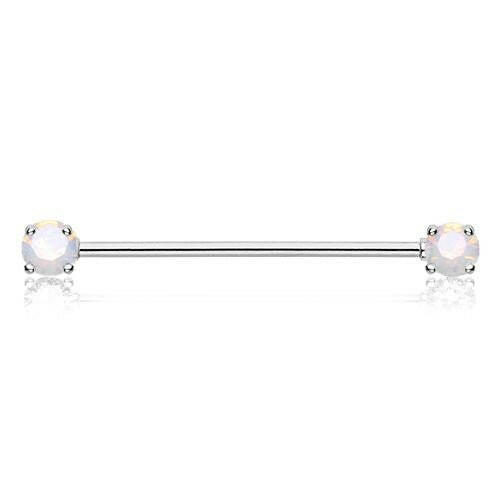 Double Prong Opal Gem Industrial Barbell Industrial Barbell Impulse Piercings White