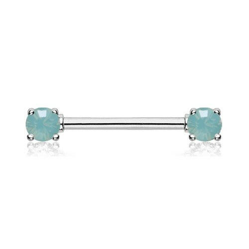 Double Prong Opal Gem Nipple Barbell Ring Nipple Ring Impulse Piercings 14 GA (1.6mm) Pacific Opal