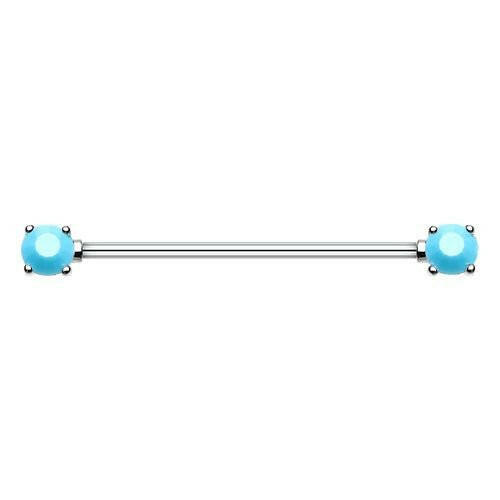 Double Prong Turquoise Gem Industrial Barbell Industrial Barbell Impulse Piercings