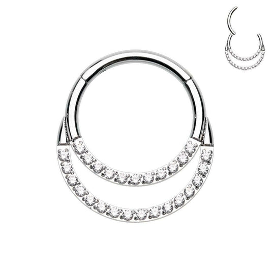 Double Row Front Facing Multi Gem Steel Seamless Hinged Clicker Ring Septum Ring Impulse Piercings 16 GA (1.2mm) 5/16" (8mm) Clear