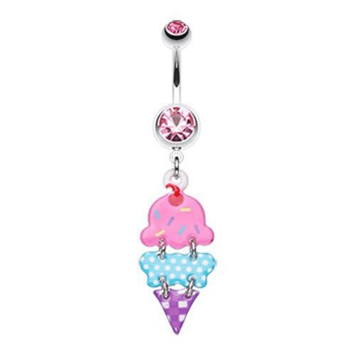 Double Scoop Ice Cream Cone Belly Button Ring Navel Ring Impulse Piercings Pink