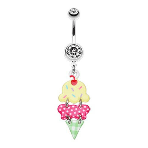 Double Scoop Ice Cream Cone Belly Button Ring Navel Ring Impulse Piercings Clear