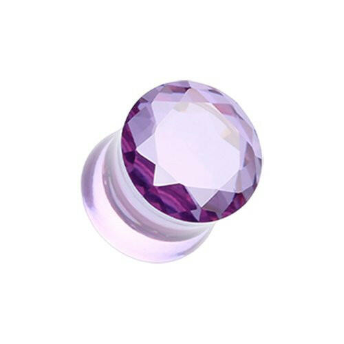 Double Sided Faceted Cubic Zirconia Double Flared Ear Gauge Plug Earrings Plug Earrings Impulse Piercings 6 GA (4mm) Purple