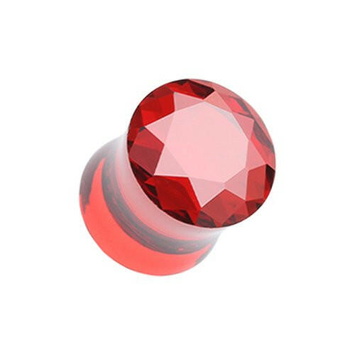 Double Sided Faceted Cubic Zirconia Double Flared Ear Gauge Plug Earrings Plug Earrings Impulse Piercings 6 GA (4mm) Red