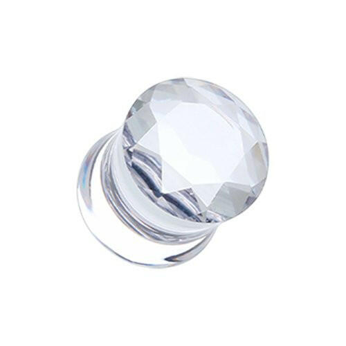 Double Sided Faceted Cubic Zirconia Double Flared Ear Gauge Plug Earrings Plug Earrings Impulse Piercings 6 GA (4mm) Clear