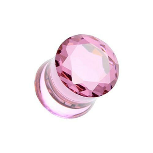 Double Sided Faceted Cubic Zirconia Double Flared Ear Gauge Plug Earrings Plug Earrings Impulse Piercings 6 GA (4mm) Pink