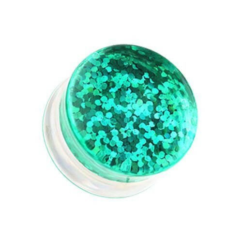 Double Sided Holographic Glitter Double Flared Ear Gauge Plug Earrings Plug Earrings Impulse Piercings 0 GA (8mm) Green