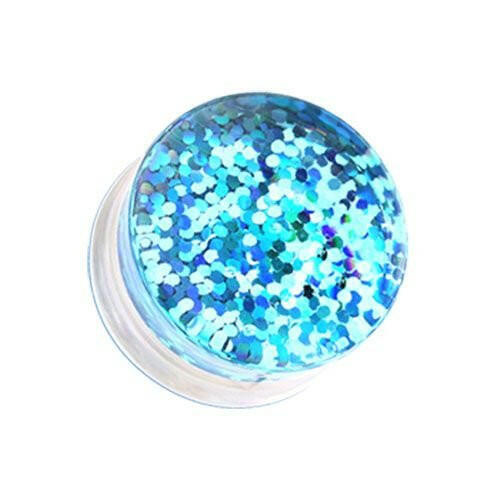 Double Sided Holographic Glitter Double Flared Ear Gauge Plug Earrings Plug Earrings Impulse Piercings 0 GA (8mm) Blue