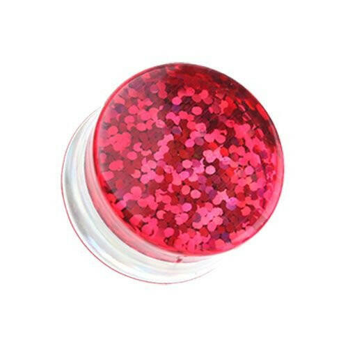 Double Sided Holographic Glitter Double Flared Ear Gauge Plug Earrings Plug Earrings Impulse Piercings 0 GA (8mm) Red