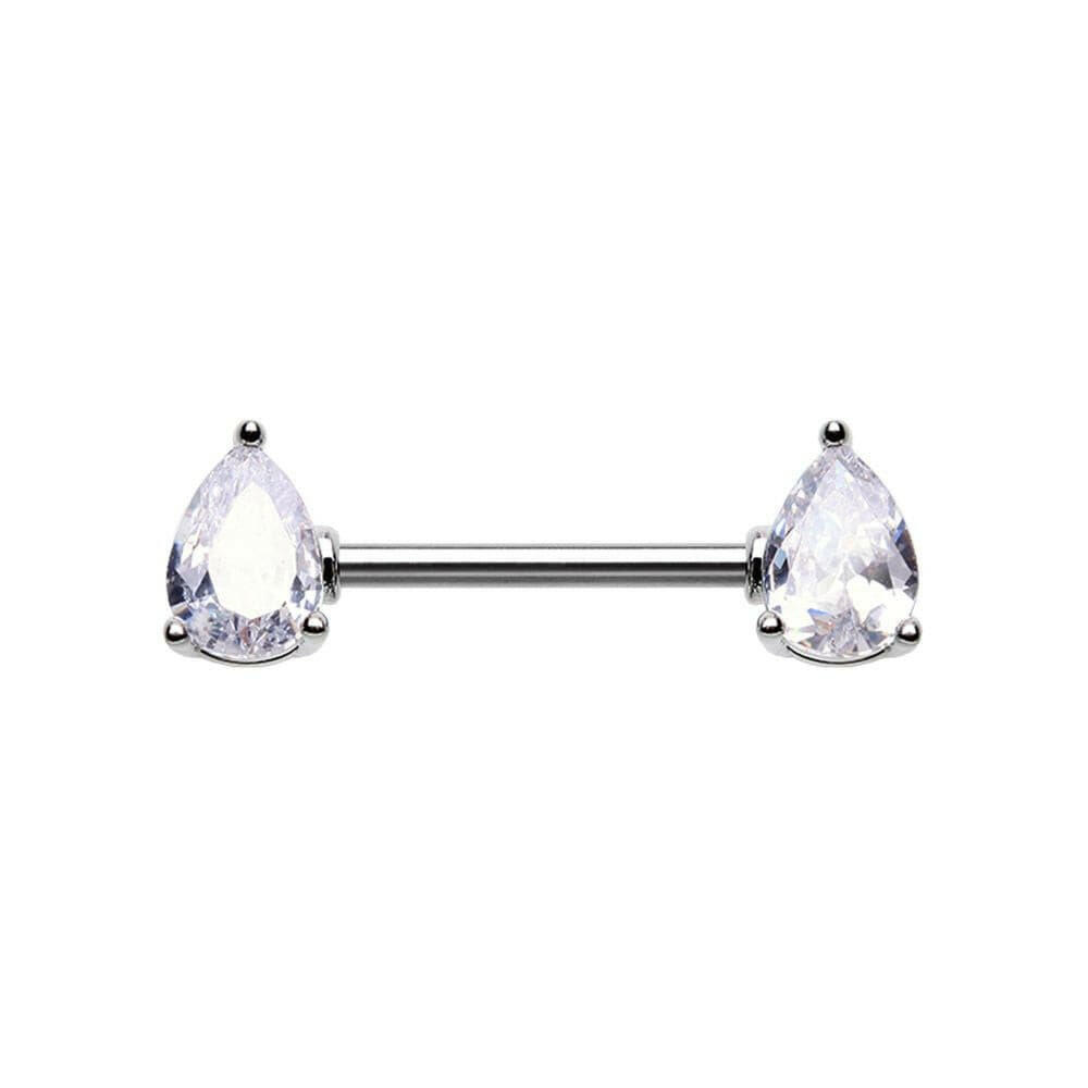 Double Teardrop Pear Shape Gem Nipple Barbell Ring Nipple Ring Impulse Piercings