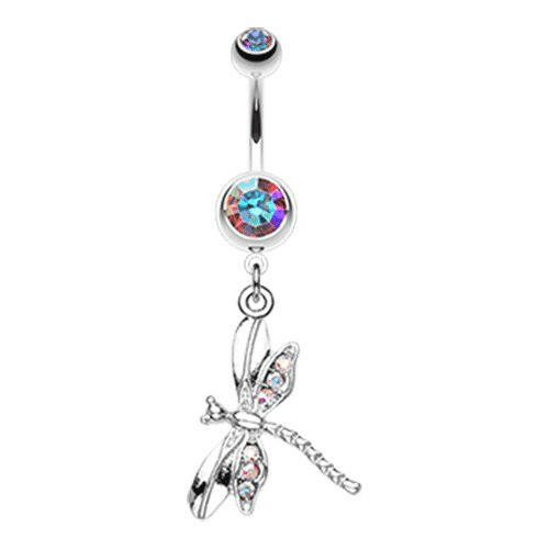 Dragonfly Wing Sparkle Belly Button Ring Navel Ring Impulse Piercings Aurora Borealis