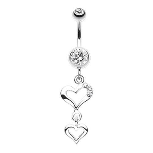 Duet Hearts Sparkle Belly Button Ring Navel Ring Impulse Piercings Clear