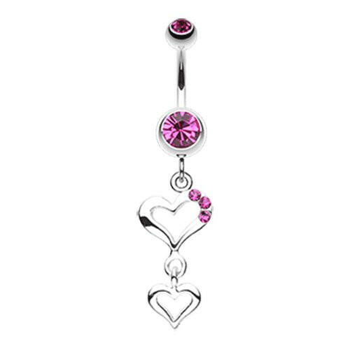 Duet Hearts Sparkle Belly Button Ring Navel Ring Impulse Piercings Fuchsia