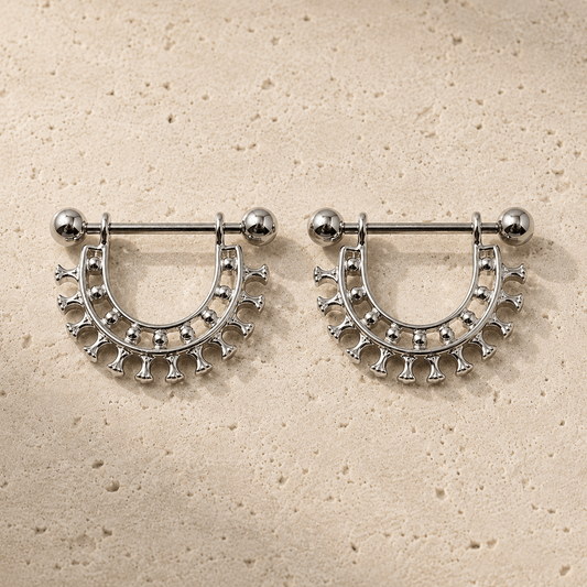 Egyptian collar nipple shield 14G, silver plated collar design 316L stainless steel body jewelry