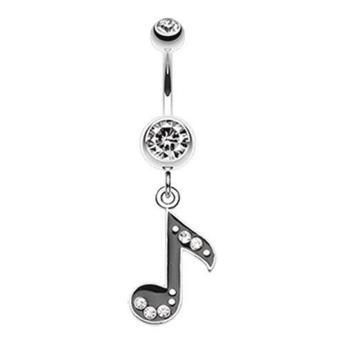 Eighth Music Note Sparkle Belly Button Ring Navel Ring Impulse Piercings Clear