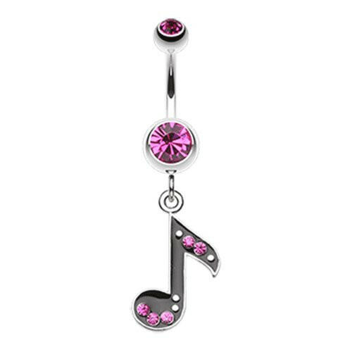 Eighth Music Note Sparkle Belly Button Ring Navel Ring Impulse Piercings Fuchsia