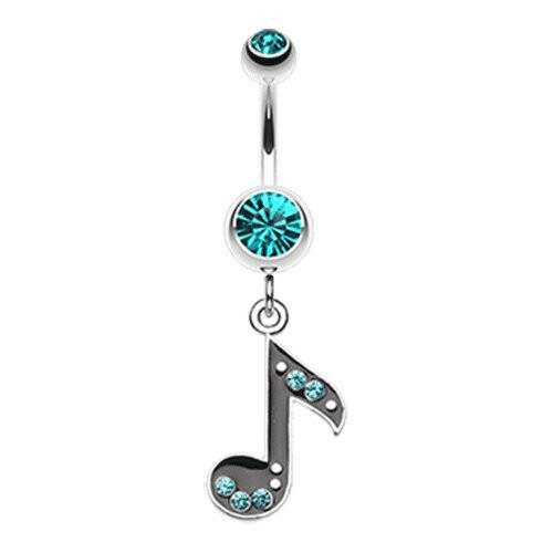 Eighth Music Note Sparkle Belly Button Ring Navel Ring Impulse Piercings Teal