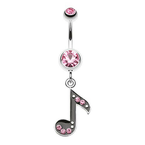 Eighth Music Note Sparkle Belly Button Ring Navel Ring Impulse Piercings Light Pink