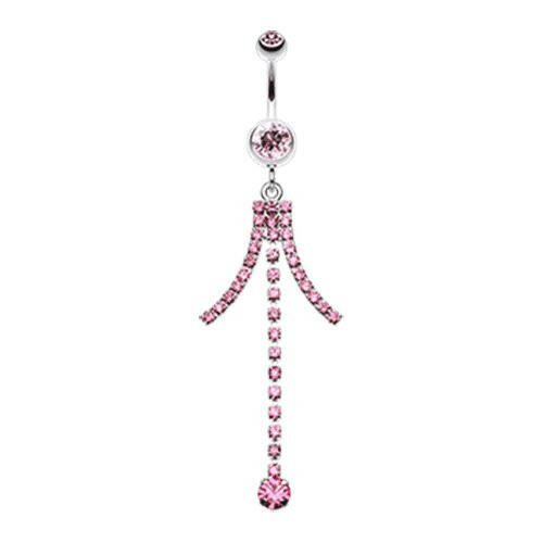 Elegant Bejeweled Cascading Belly Button Ring Navel Ring Impulse Piercings Light Pink