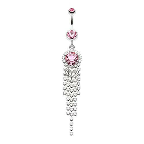 Elegant Chandelier Sparkle Belly Button Ring Navel Ring Impulse Piercings Light Pink