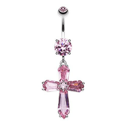 Elegant Cross Sparkle Cubic Zirconia Belly Button Ring Navel Ring Impulse Piercings Light Pink