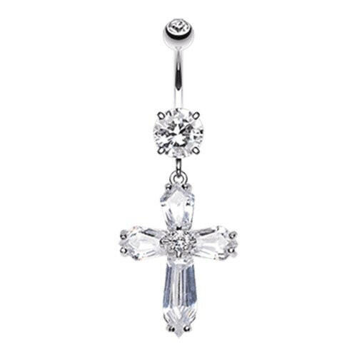 Elegant Cross Sparkle Cubic Zirconia Belly Button Ring Navel Ring Impulse Piercings Clear